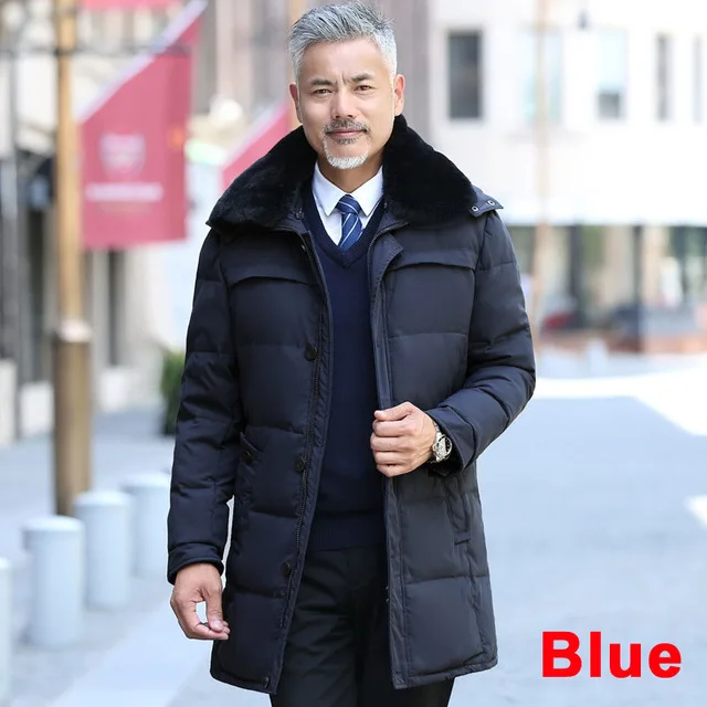 Парка, мужские пальто, зимняя куртка, мужские пуховики, утолщенная верхняя одежда с искусственным мехом и капюшоном, теплое пальто, одежда, повседневное Мужское пальто, топы - Цвет: Blue
