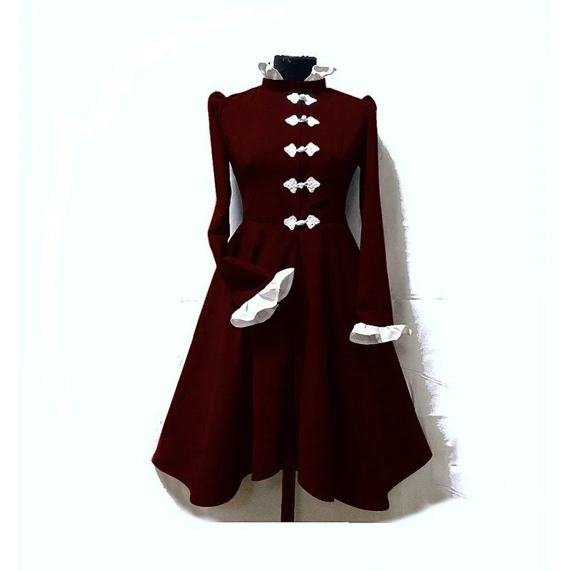 

Customized Retro Women's Gothic Victorian Mandarin Collar Patchwork Dress Long Flare Sleeve Floral Print Ball Gowns Vestidos
