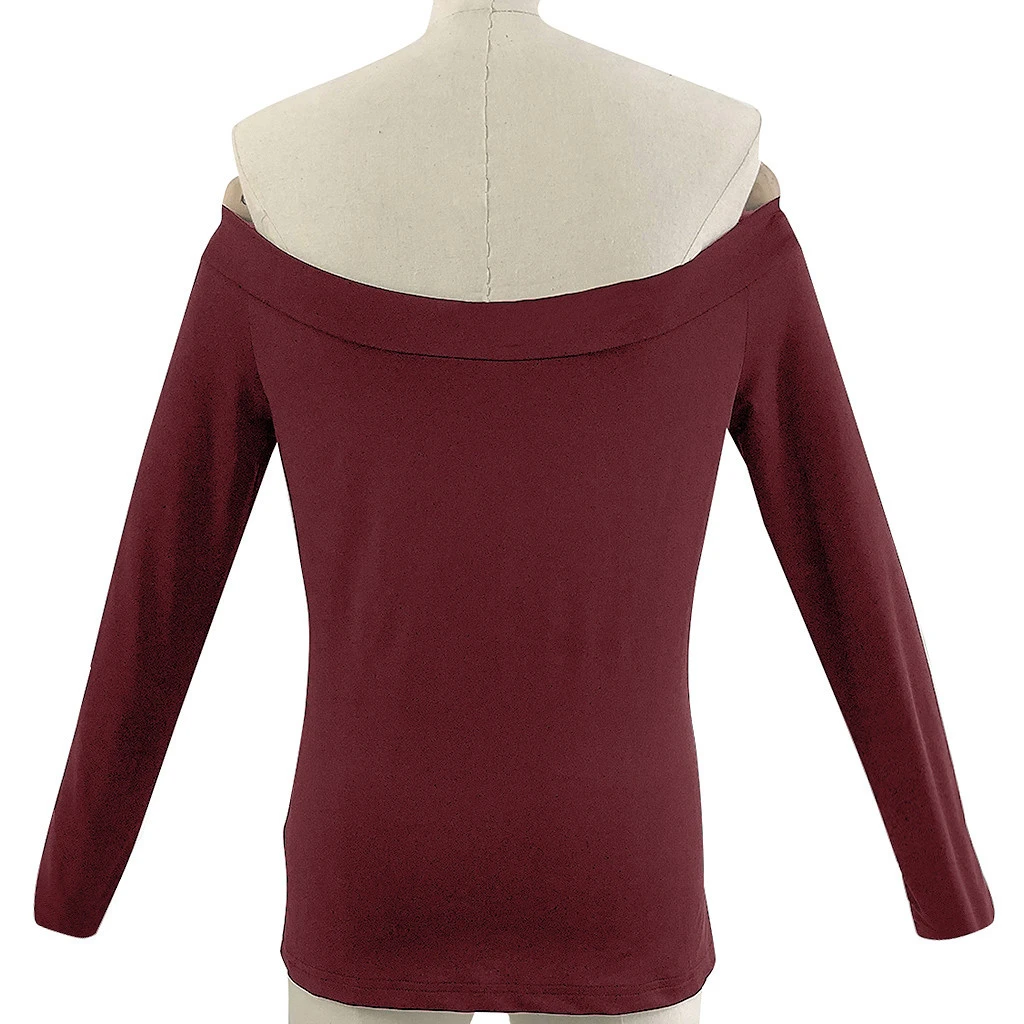 New Women Summer Blouse Women Sexy Solid Long Sleeve Blouse Deep V-Neck Off Shoulder Tops Blouse Spring Girls Ladies 805