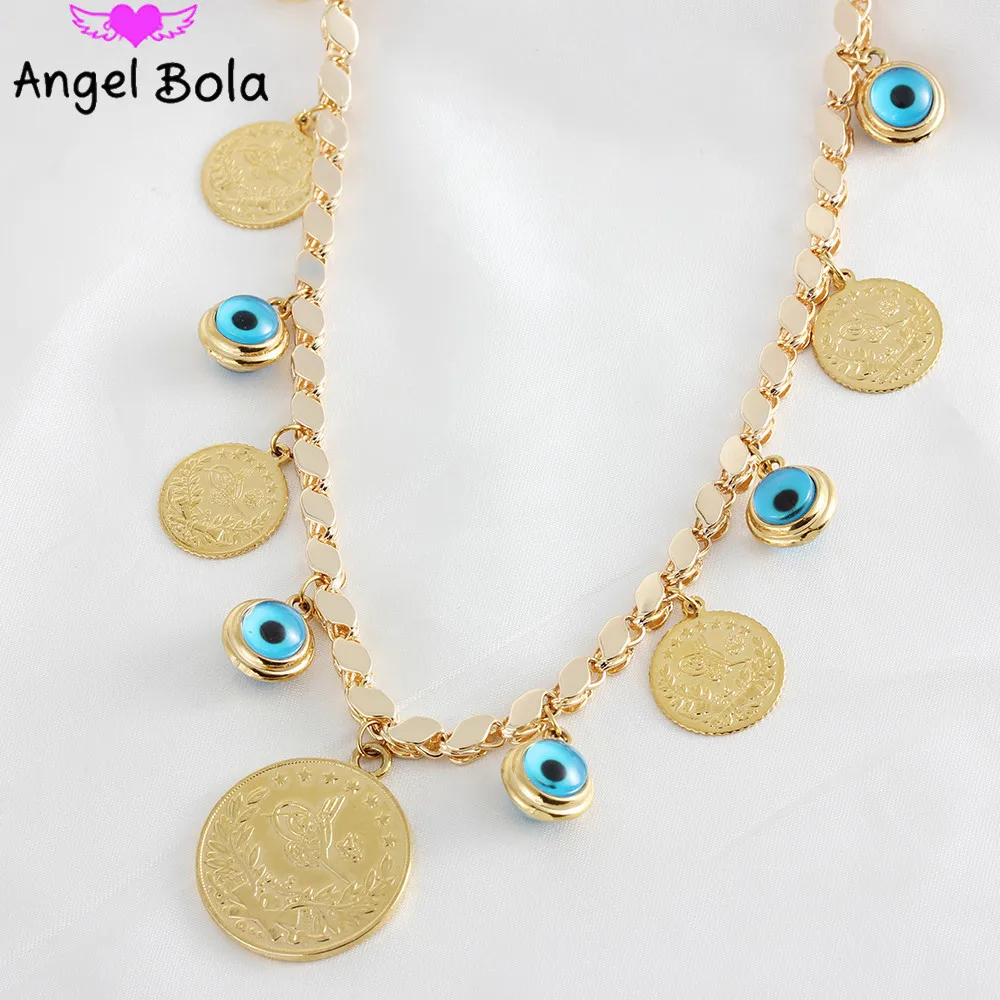 

Islam Muslim Lucky Devil Eyes Fashion Glamor Women Coin Gold Pendant Necklace Party Wedding Jewelry Holiday Gifts