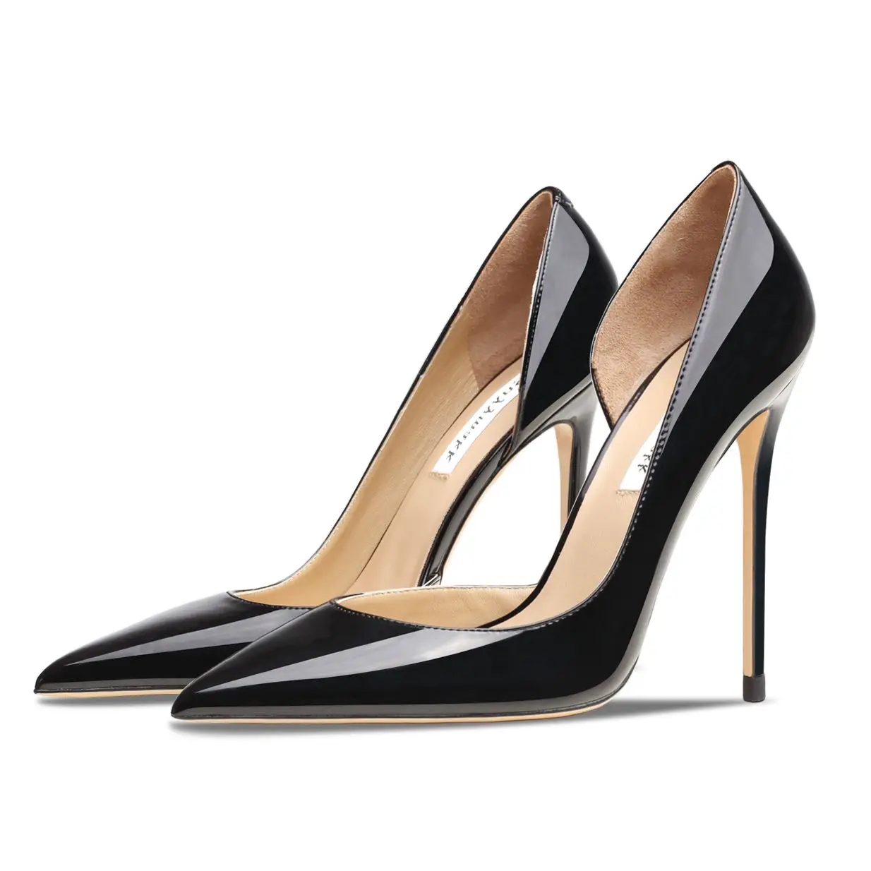 

Real Leather Brand Women Shoes Patent Leather High Heels Sexy Pointed Toe Thin Heel 8-10cm Classics Pumps Nude Black Dress Shoes