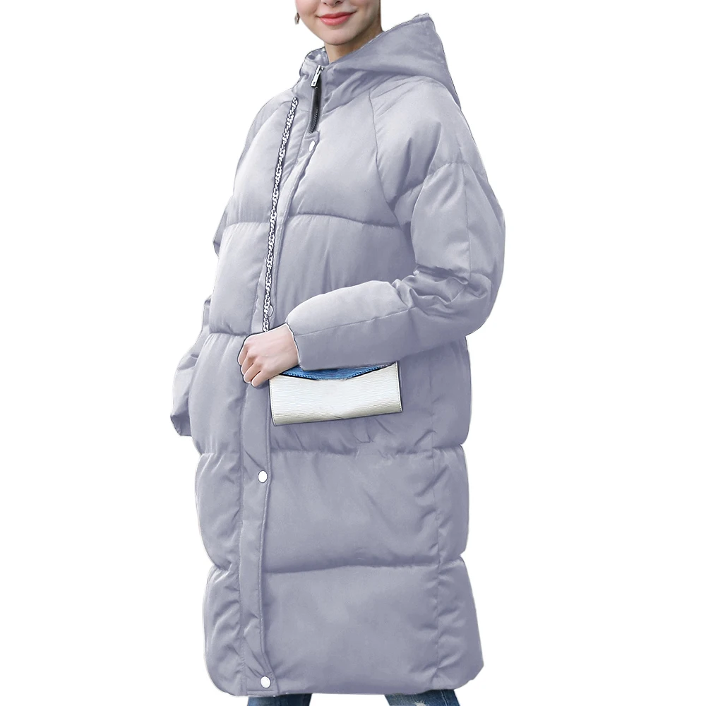 Модное зимнее пальто женское негабаритное хлопковое стеганое длинное с капюшоном parkaoid Женское пальто верхняя одежда женская куртка толстая молния Новинка - Цвет: grey