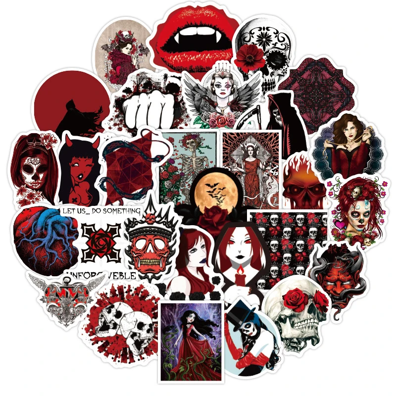 50PCS Horror Graffiti Red Goth Stickers PVC Skateboard Laptop Guitar Suitcase Motorcycle Car Styling Waterproof Gothic Sticker | Игрушки и