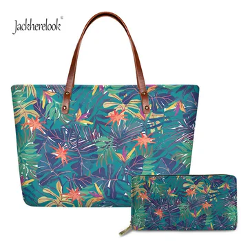 

Jackherelook Tropical Hawaiian Palm Leaves Pattern Women's Brand Designer Handle Tops Shouler Bolsa 2pcs Hand Bag Purse Bolsa
