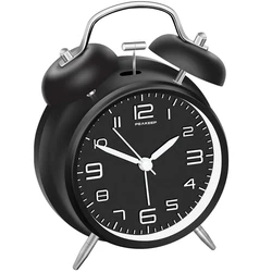 4 Twin Bell Metal Alarm Clock with 3D Dial & Backlight (Black)