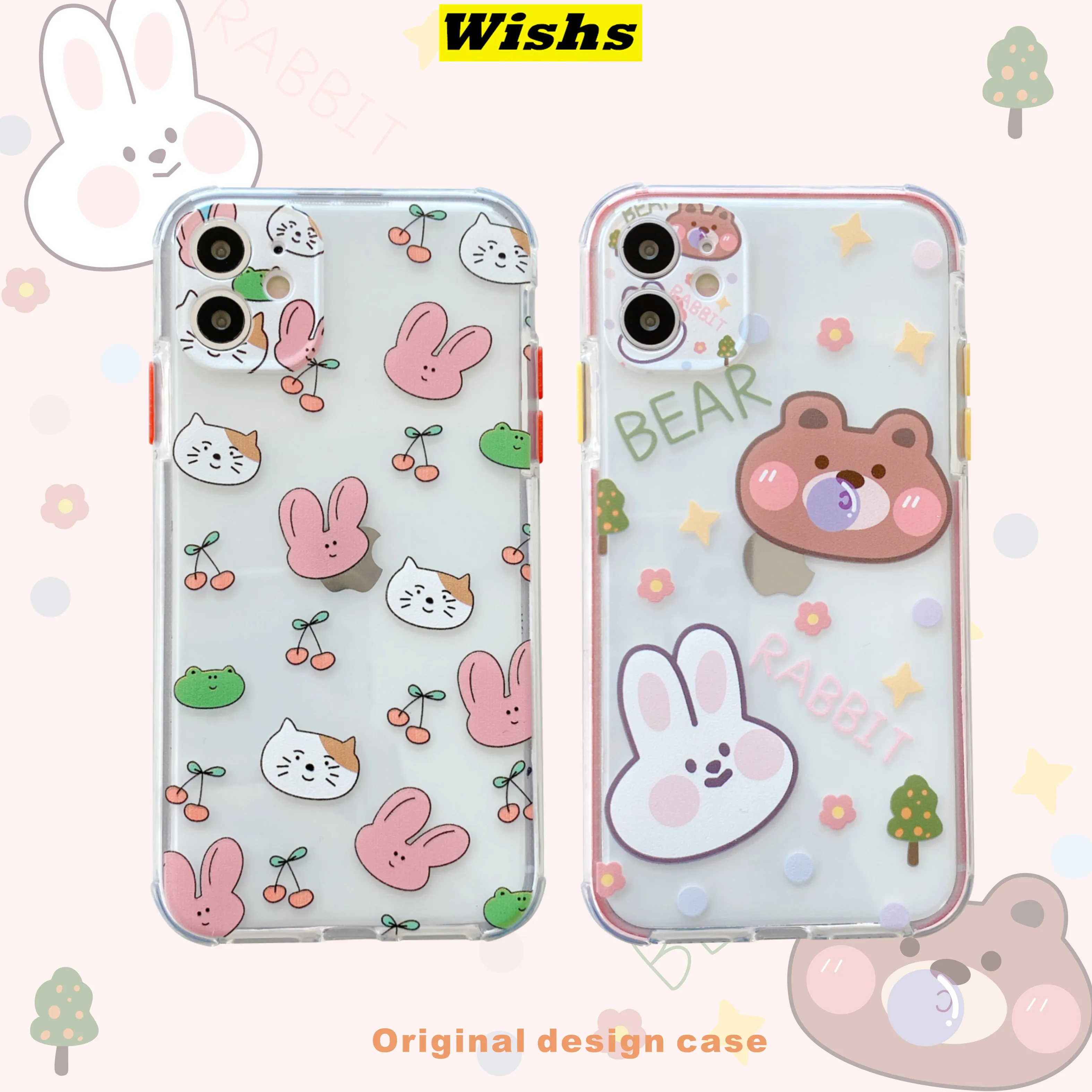 

Cartoon rabbit bear Girl Phone Case for iPhone 11 Pro Max XR 7 8 Plus X XS MAX Cartoon colour Lens Protect Clear Soft TPU Cover