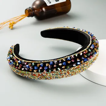 

Luxury Gemstone Hair Bands Aurstria Rhinestone Headband Bridal Crystal Broad Brimmed Wedding Hair Accessory Gift Wholesale