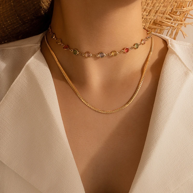 Tocona Colorful Luxury Beaded Choker Necklace for Women Charming Gold Color Alloy Metal Party Jewelry Collar 9505 | Украшения и