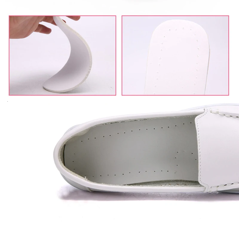 PU Leather Women Casual Flats Shoes Nurse Shoes Black White Air Cushion Sneakers Shallow Breathable Solid Slip-on Loafers Female