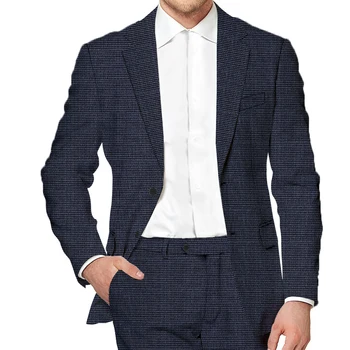 

[XZ84] Houndstooth Formal Business Men Suit Set 2pc Vintage Gentleman Dinner Tuxedo Banquet Wedding Groom Dress (Blazer+Pants)