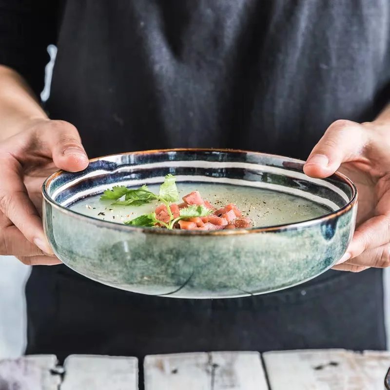 Бытовая японская керамическая тарелка столовые приборы креативная фруктовая Салатница индивидуальная чаша глубокая Суповая тарелка для кухни сервировочные миски