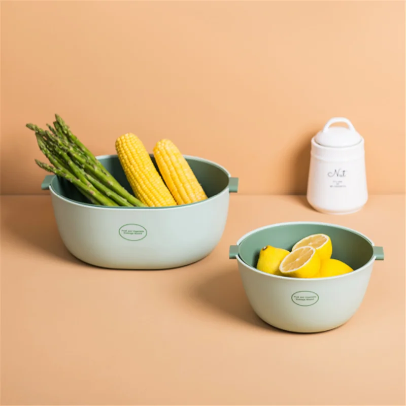 Original Xiaomi Fruit And Vegetable Double Drain Basket Fruits Vegetables Washing Kitchen Gadget Colander Container | Электроника