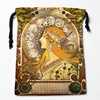 New Arrival Alphonse Mucha Drawstring Bags Print 18X22CM Soft Satin Fabric Resuable Storage Storage Clothes Bag Shoes Bags 5