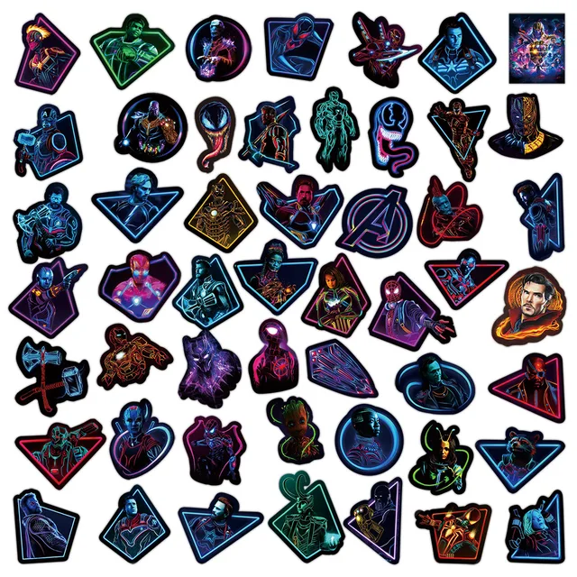 10/30/50/100PCS Disney Marvel Neon The Avengers Spider-Man Anime Stickers Luminous Car Laptop Phone Bike Vinyl Sticker for Kids 6