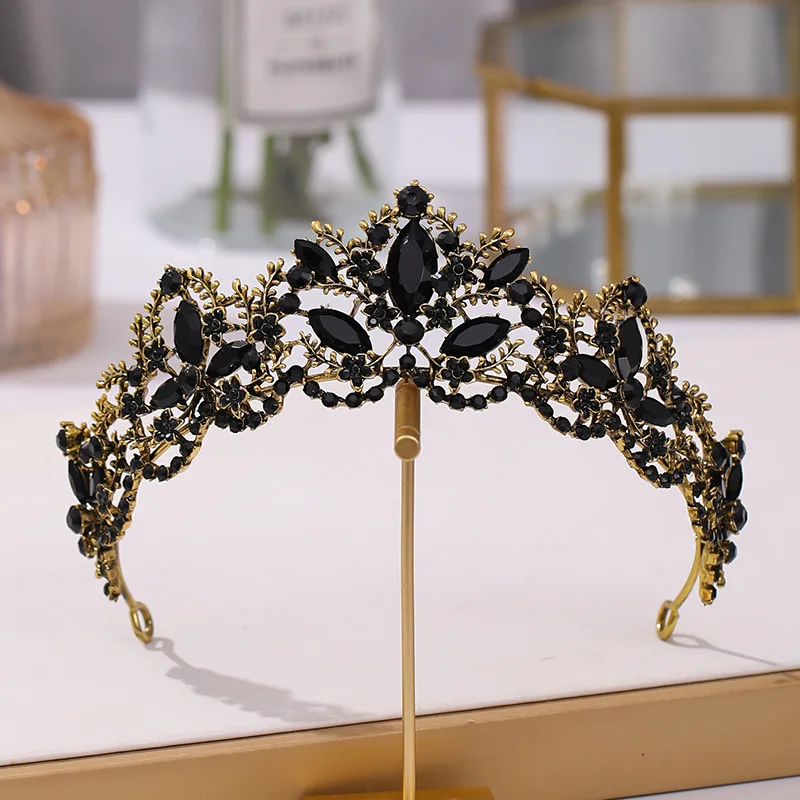 

Bridal Crown Headwear Wedding Birthday Crown Headdress Black Rhinestones Retro Luxury Hair Accessories for Female LL@17
