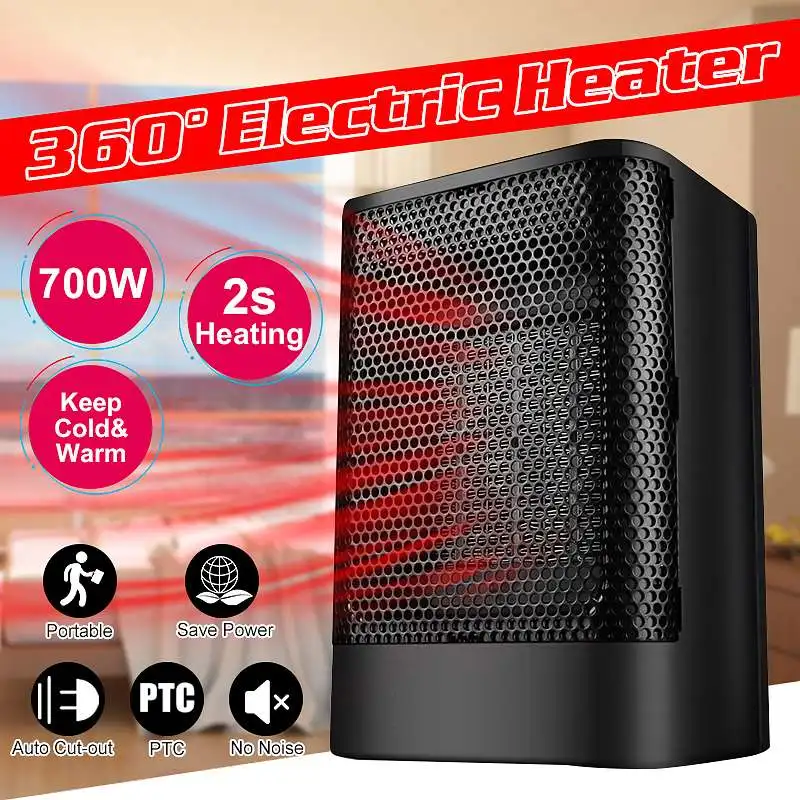 700W 220V Electric Heater Mini Portable Plug-in Personal Space Warmer for Indoor Heating Camping Any Place Adjustable Thermostat