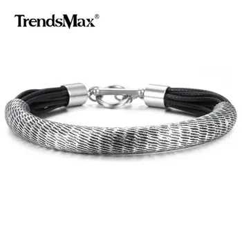 

New Unique Layered Leather Bracelets for Men Boys Carved Bangle Toggle Clasp 8inch Fashion Male Jewelry Gifts DLB188