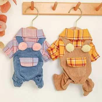 

Yellow Pink Colors Plaid Dog Clothes for Autumn and Winter Strap Pants Small Puppy Warm Pet Clothing Cheap Price Pet Jumpsuit