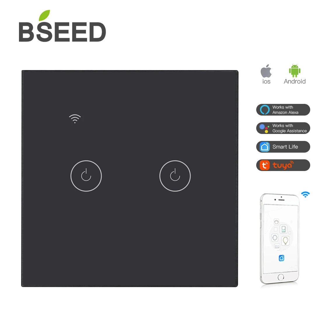 Сенсорный выключатель BSEED EU переключатели Wi Fi 2 клавиши 1 канал светодиодные