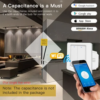 

Smart Light Switch Support Single Fire System 2.4Ghz WiFi Light Switch Works With Alexa And Google Assistant UL Certified
