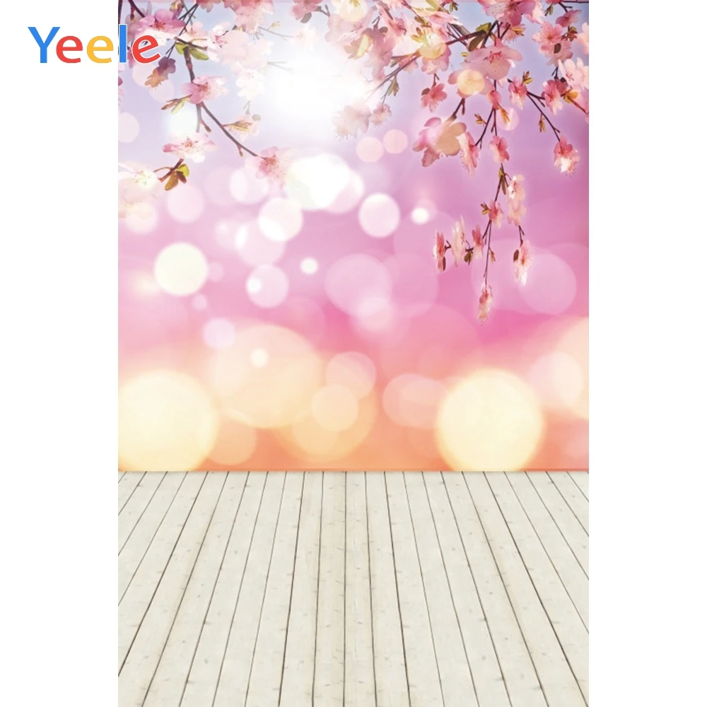 Pink Flowers Dot Light Bokeh Wooden Floor Baby Shower Photo Background Custom Girl Portrait Backdrop For Studio | Электроника