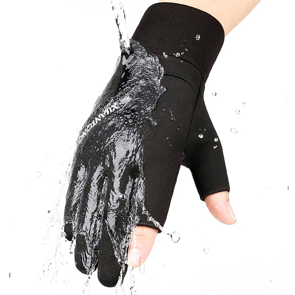 Winter Outdoor Sports Windproof Warm Fishing Gloves Exposed Two-finger Fishing Gloves Touch Screen Non-slip Waterproof 1 Pair