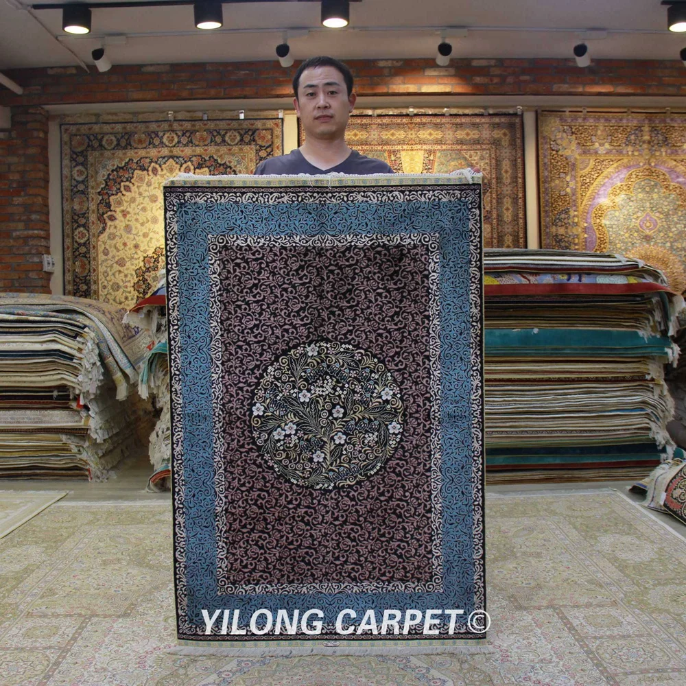 Yilong 3'x4. 5' персидские ковры ручной работы Синий изысканный Iran шелковый ковер(ZQG307A