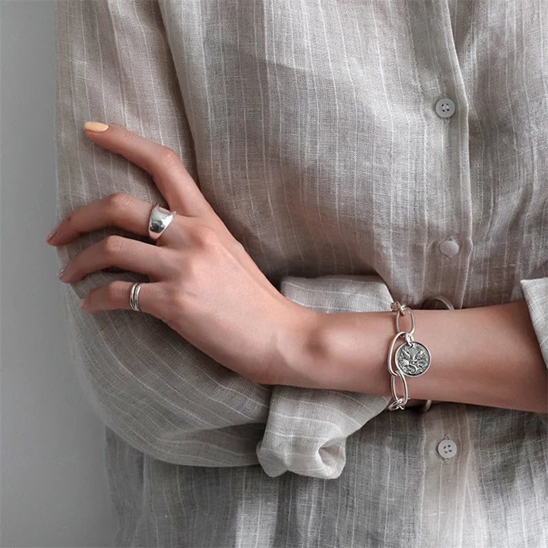 Ying Vahine японский и корейский стиль стерлингового серебра 925 Простой полый дизайн Открытые Кольца для женщин