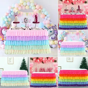 

2019 New Table Skirt Multicolor Table Cloth Cover Rectangle Table Skirt Tableware Birthday Wedding Festive Party Decor