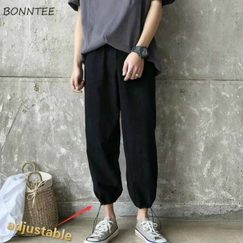

Men Casual Pants Solid Summer Breathable Large Size 3XL Loose Bundle Adjustable Mens Korean Style Simple Straight All-match Chic
