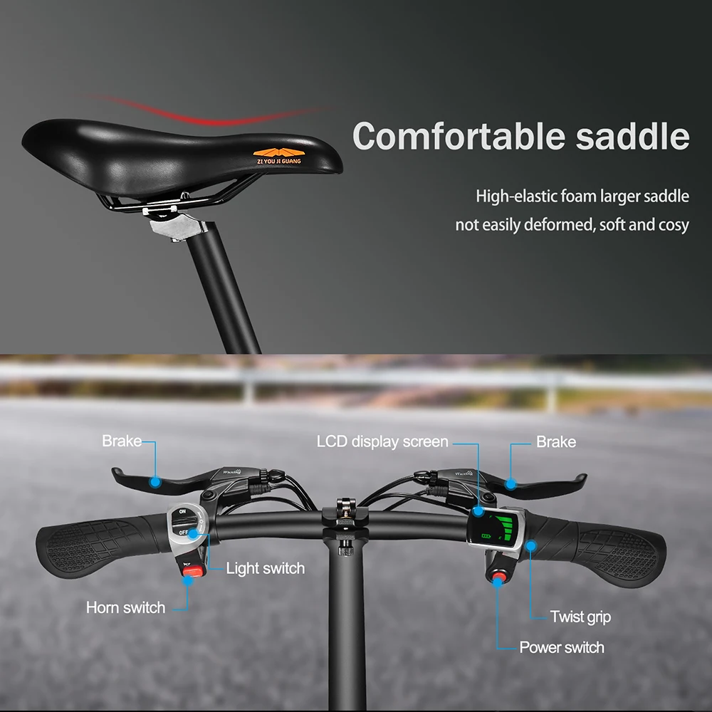 Top Ziyoujiguang T18 Electric Bike 12 Inch Folding Power Assist Eletric Bicycle E-Bike 250W Motor and Dual Disc Brakes Foldable 18