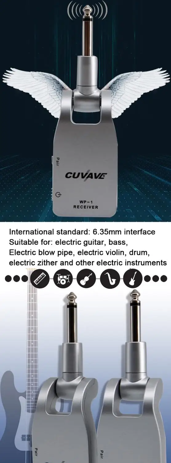 CUVAVE Wp-1 2,4 ГГц Беспроводная гитарная система передатчик и приемник Встроенный перезаряжаемый литиевый аккумулятор 30 м Диапазон передачи