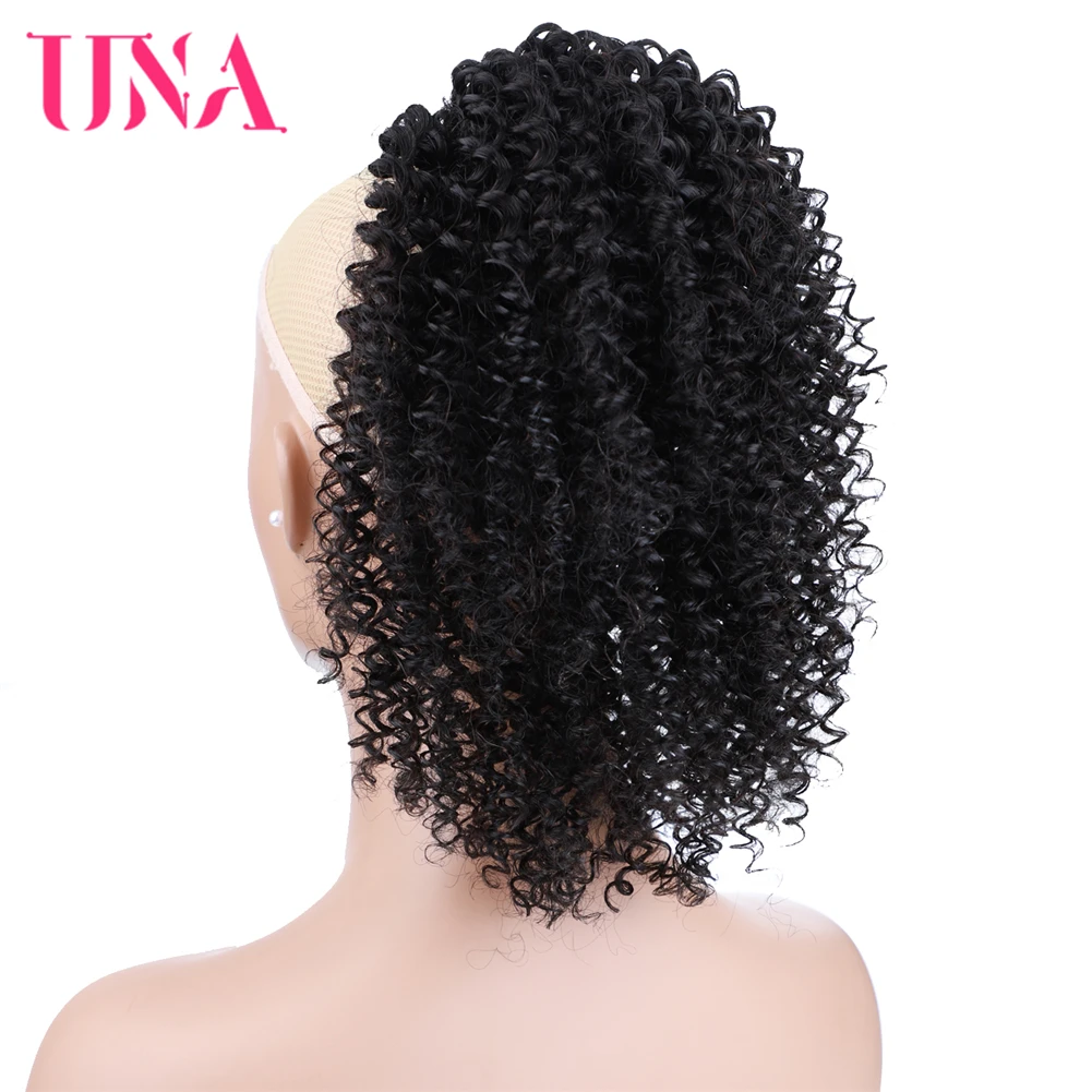 UNA 18" Brazilian Human Hair Drawstring Ponytail Afro Kinky Curly Hairpiece With Two Plastic Combs Natural Black Hair Extensio