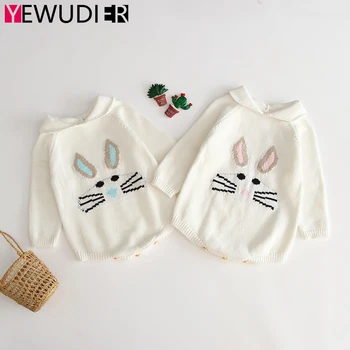 

Baby Knitted Romper Clothes Cute Cartoon Rabbit Pattern Sweater Wool Knitting Tops Newborn Girl Long Sleeve Warm Jumpsuit Outfit