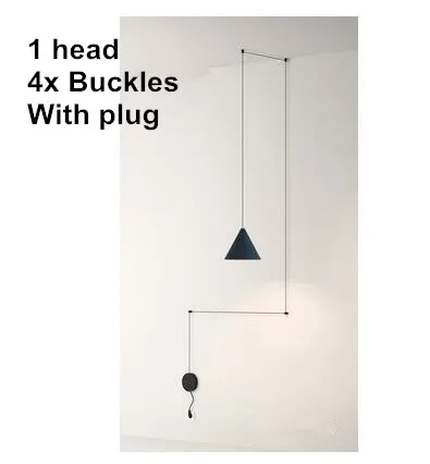 Современный DIY дизайн длинная проводная линия светодиодный подвесной светильник черная металлическая линия художественная Подвесная лампа прикроватная лампа для кухни геометрические люстры - Цвет корпуса: 1head 4 Buckles plug
