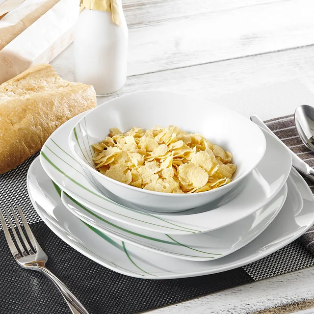 Veweet Aviva 24/48 Darabos Elefántcsont Fehér Porcelán Kerámia Asztali Edények Leves Tányérral, Tálral, Vacsora, Desszert Tányér - Image 2