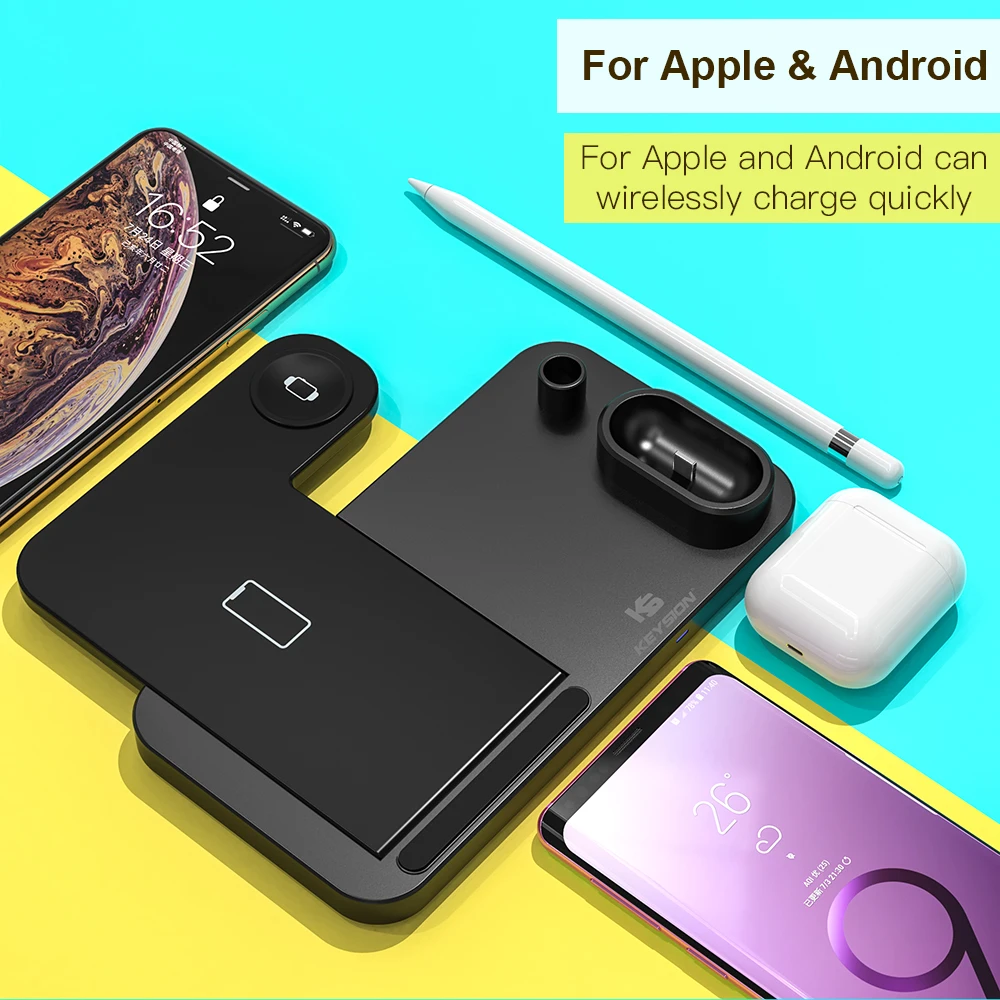 Быстрое беспроводное зарядное устройство KEYSION 4 в 1 для iPhone 11 XR, зарядная док-станция для AirPods, беспроводная зарядная подставка для Apple Watch