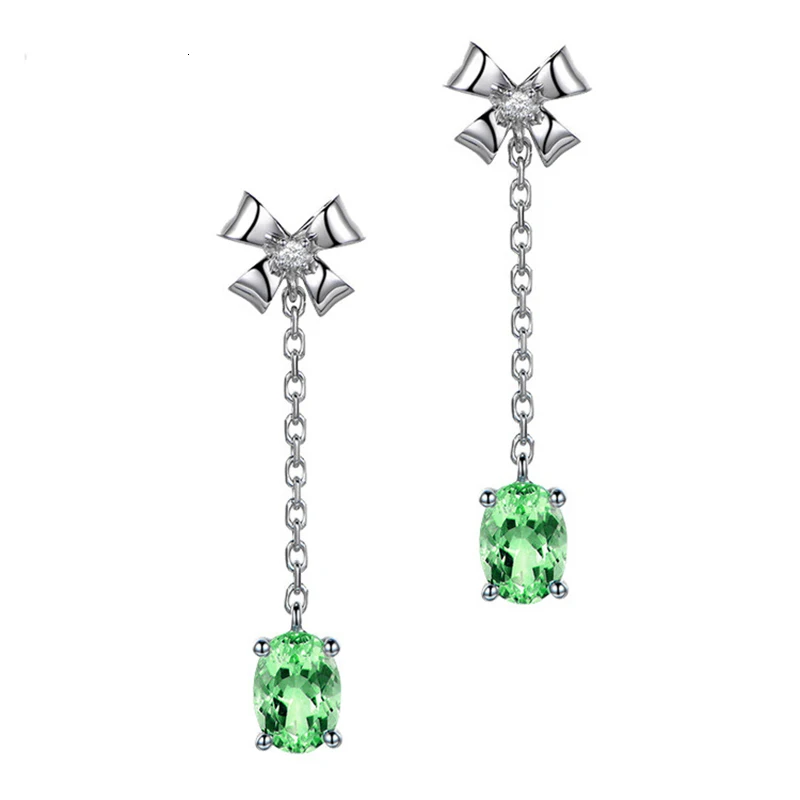 JS-KLQE546green JoiasHome модные 925 пробы серебряные серьги с овальным аметистом драгоценные камни в форме банта Висячие серьги для женщин Свадебные подарки - Цвет камня: JS-KLQE546green