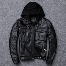 Мужские Кожаные Куртки из натуральной воловьей кожи Пальто мотоциклетная Мужская куртка осень зима натуральная коровья кожа куртки плюс размер KJ3195