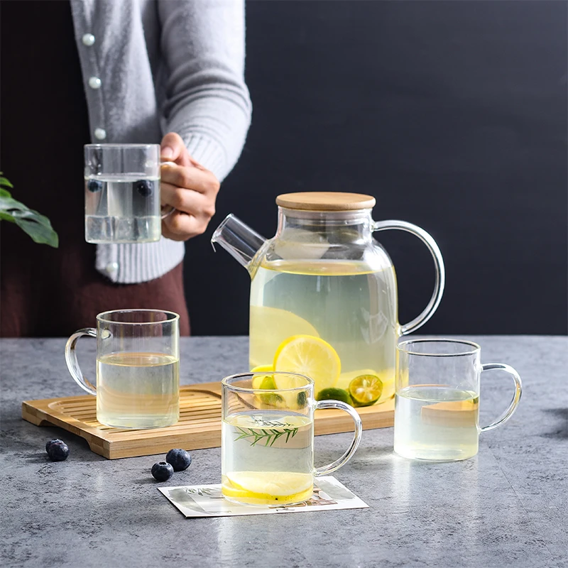 Japanese glass kettle set-1.7L teapot set- sealed Pot with stainless steel wooden lid-heat-resistant teapot-wood tray