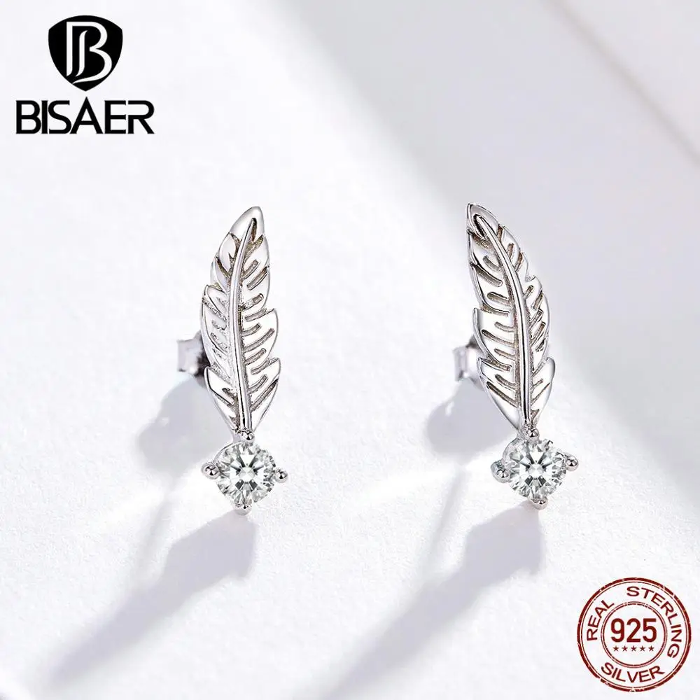BISAER, винтажные серьги, 925 пробы, серебро, ангел, перо, серьги-гвоздики для женщин, ювелирное изделие, мода, Brincos Bijoux HSE610