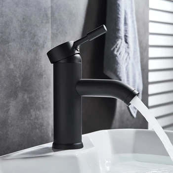 

Modern Stainless Steel Paint Faucet Bathroom Basin Faucet Blacked Hot Cold Mixer Tap Single Hole Short