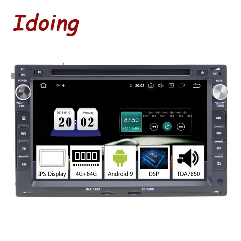 Idoing " 2 din Автомобильный Android 9,0 Радио мультимедийный плеер для VOLKSWAGEN Polo/Passat/B6 PX5 4 Гб+ 64G Восьмиядерный дюйм/сек, GPS навигация