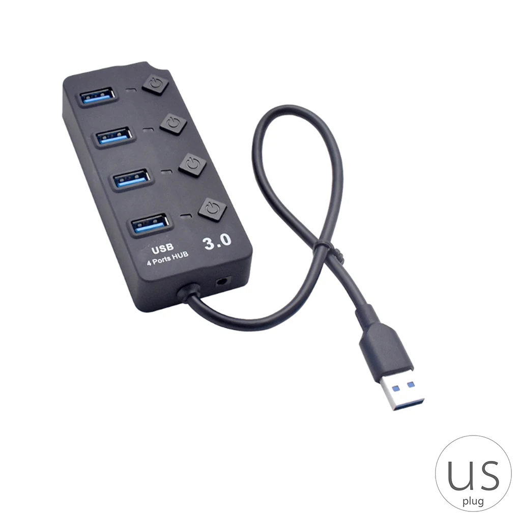 Горячий USB 3,0 концентратор сплиттер 4 порта Высокоскоростной индивидуальный вкл/выкл переключатель переменного тока адаптер питания для портативных ПК