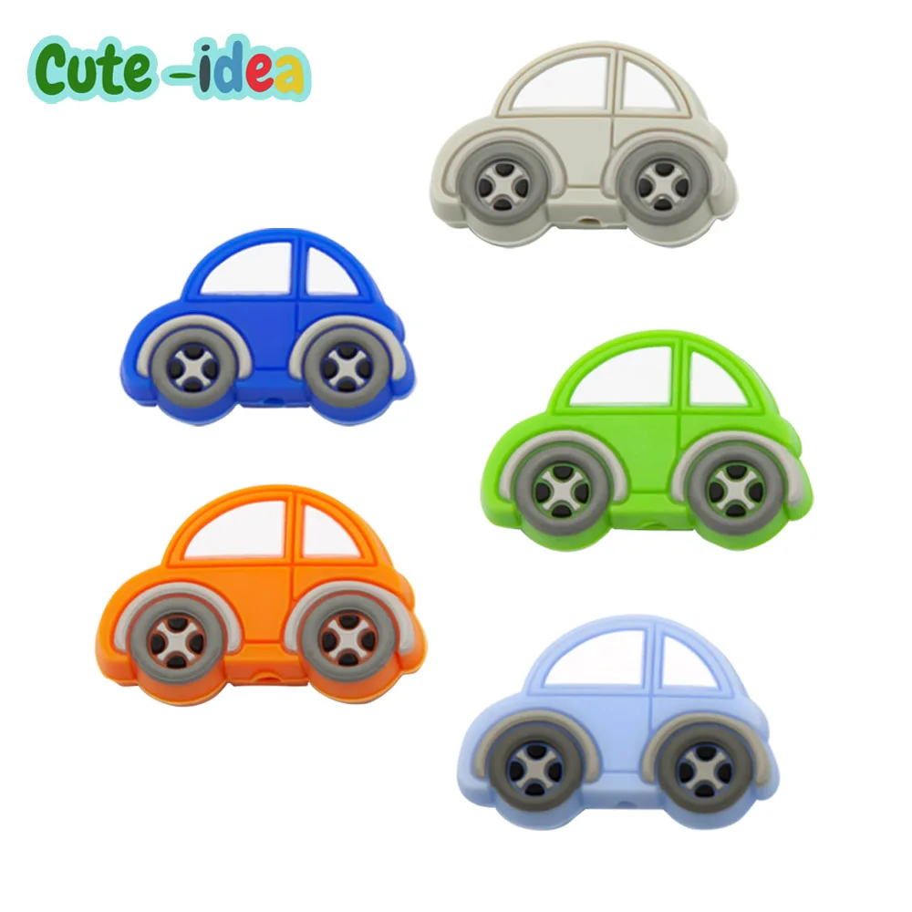 

Cute-idea 10pcs Cartoon Mini Car BPA Free Silicone Beads For Pacifier Clips Baby Toys DIY Making Necklace Baby Teether