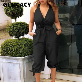 

Women Sexy Summer Solid Jumpsuit Bandage V Neck Backless Jumpsuits Casual Regular Fit Overalls