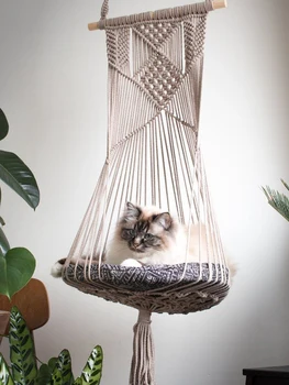 

hanging cat perch Woven Macrame cat hammock Woven wall hanging beds (not including cushion)