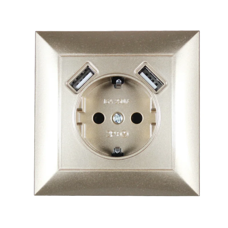 

wall electronic socket eu standard power outlet with dual home usb plug charger power socket with usb Gold color V5-01