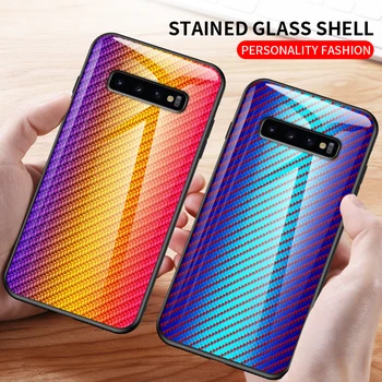 

50pcs/lot For Galaxy S10 5G S10 Plus Carbon Fiber Gradient Stripe Tempered Glass Hard Case For Samsung Galaxy S10E S10 Lite