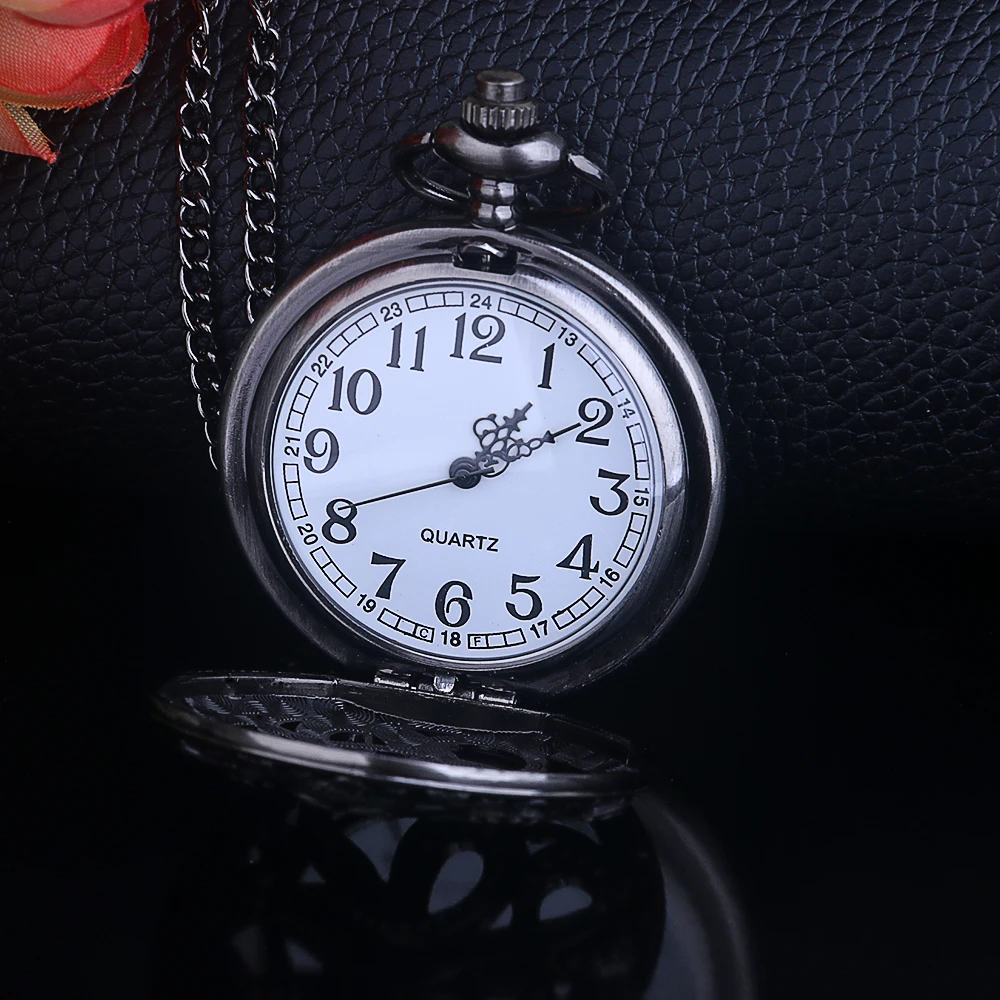 Montre de poche à quartz vintage avec collier, pieuvre creuse, demi-chasseur, noir, souvenir, meilleur cadeau